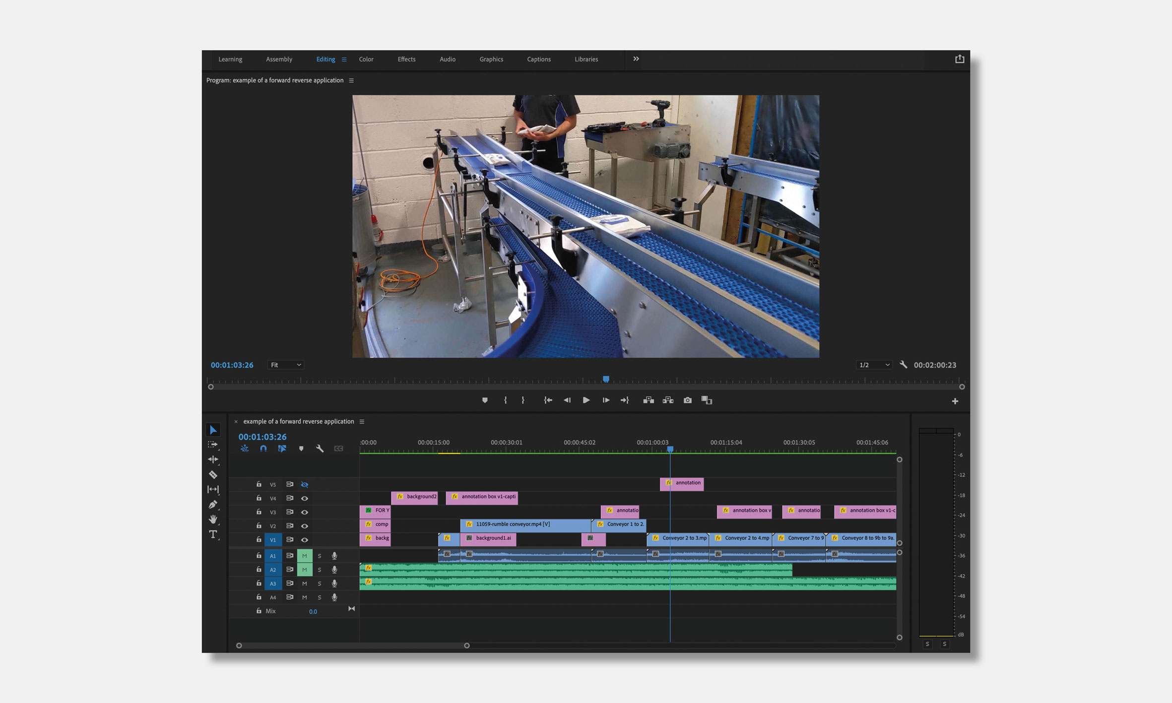 A screenshot of a video being edited for Crown Conveyors
